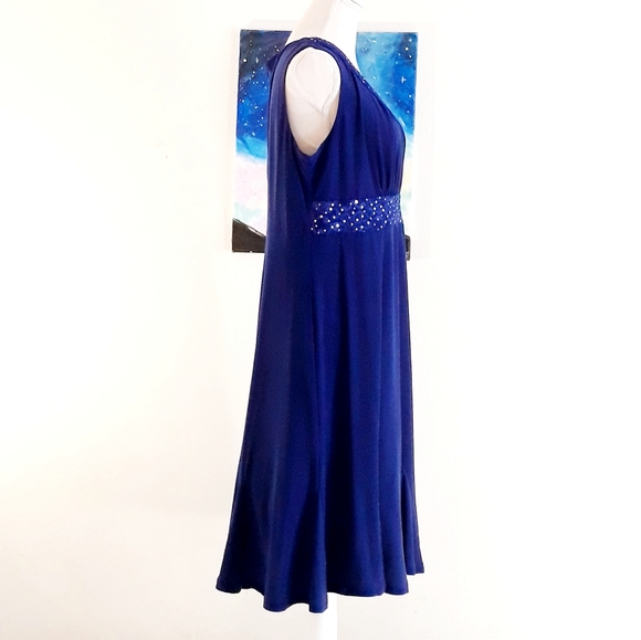 Vintage Kathy Roberts Blue Empire Waist Party Dress with Lace Sequin Accents - Picture 8 of 10